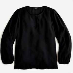 J.Crew NWT Puff-sleeve satin-back crepe top Black Blouse